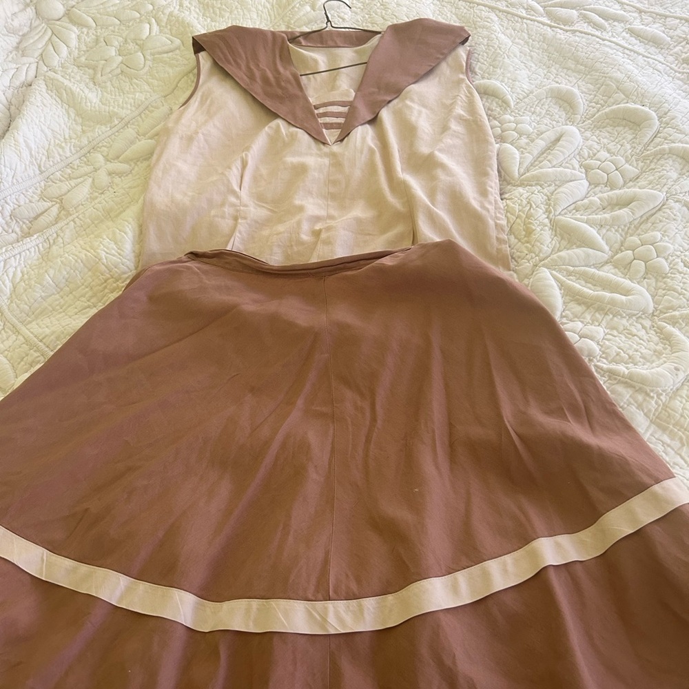 1950's authentic Cotton skirt and top. Sailor collar.Metal zippers.Sweet Adeline